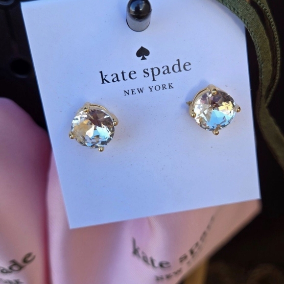 Kate Spade Gumdrop Clear Studs | Gold 4-Prong Setting | Dust Bag - Picture 2 of 4